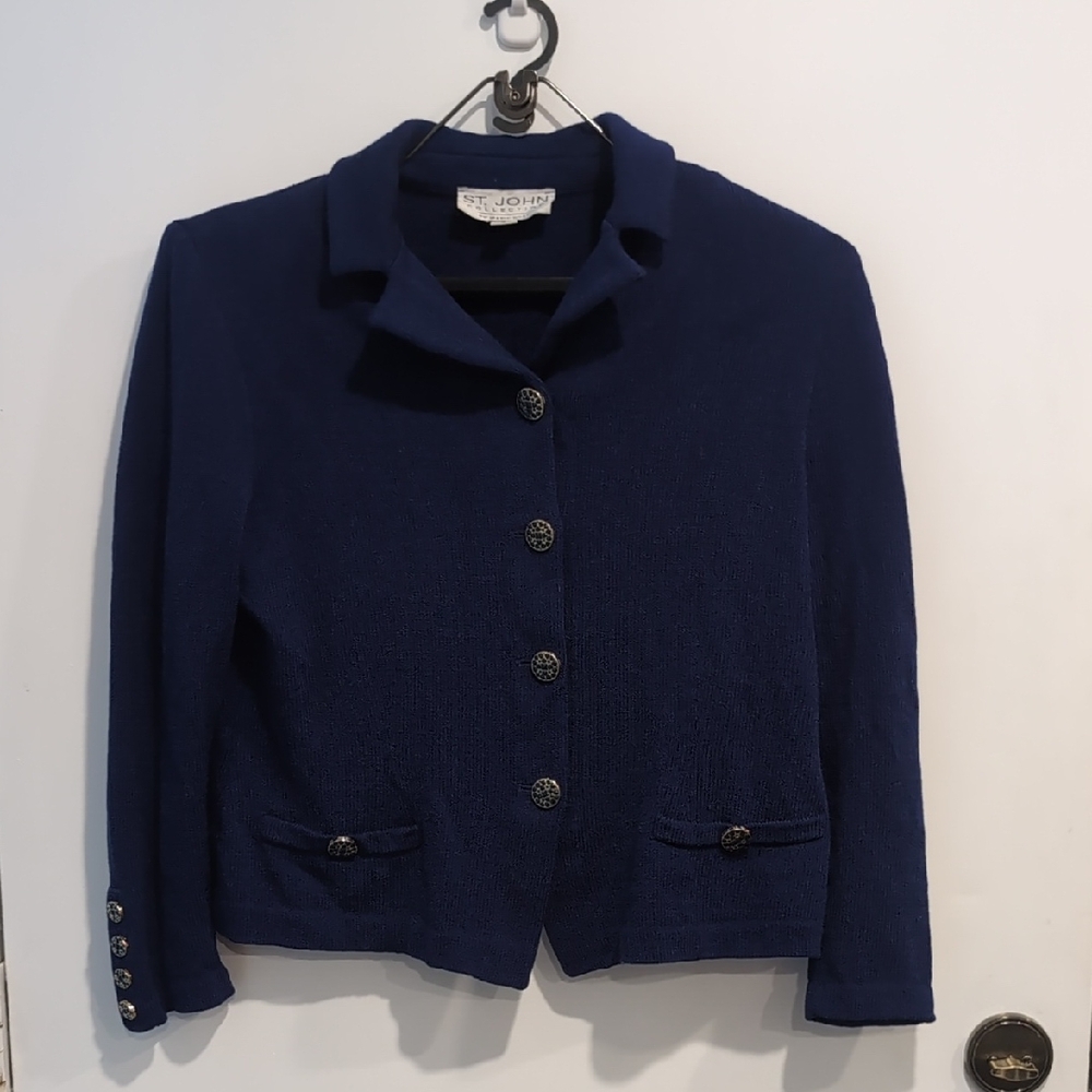 Vintage St. John Collection By Marie Gray Royal Blue Blazer Jacket Size 6 USA